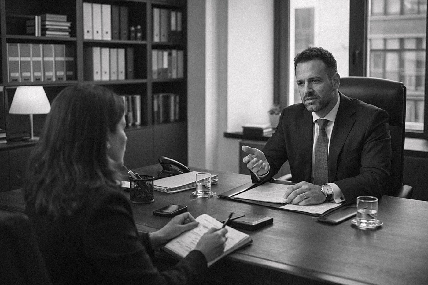 Juan Pablo Hajdukowicz Sanhueza en una reunión con cliente en su despacho